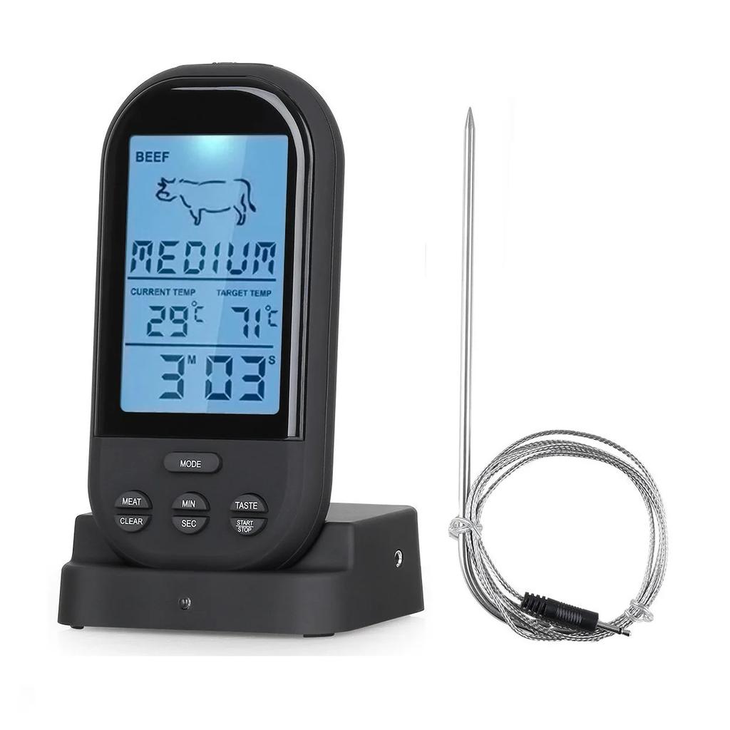Wireless Digital Meat Thermometer with Probe for Grill Smoker BBQ Food Oven Thermometer with Timer Alarm Kitchen Tools