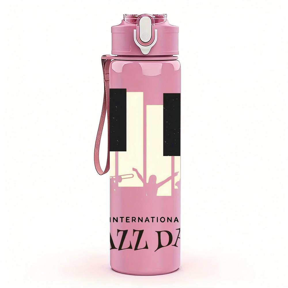 1PC Piano Keys Jazz Day Music Print 750ml Color Plastic Sports Water Bottle Leakproof Flip Straw Lid Suitable for Sports Office Home Use