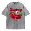 Стильные женские футболки с принтом свежей малины, washed-эффектом, из хлопка. Удобные футболки с круглым вырезом, состаренным видом. Летняя женская одежда