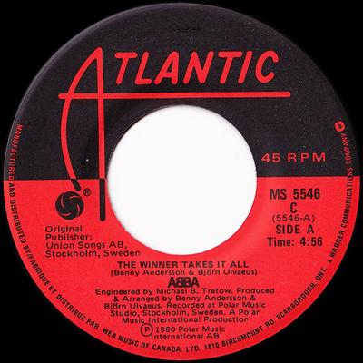 7-дюймовая пластинка ABBA - The Winner Takes It All MS5546 Atlantic 1980 Канада Поп Б/У