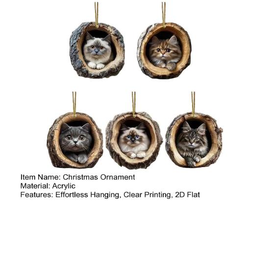 2D Кошка Украшение Подвесное Акриловая Кошка в Дупле Дерева Украшение Елочная Игрушка для Любителя Кошек Подарок Праздничный Декор