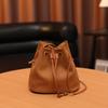 Trendy Drawstring Bundle Bucket Bag Fashionable Versatile Leather Large Capacity Shoulder Messenger Bag Mobile Phone Bag