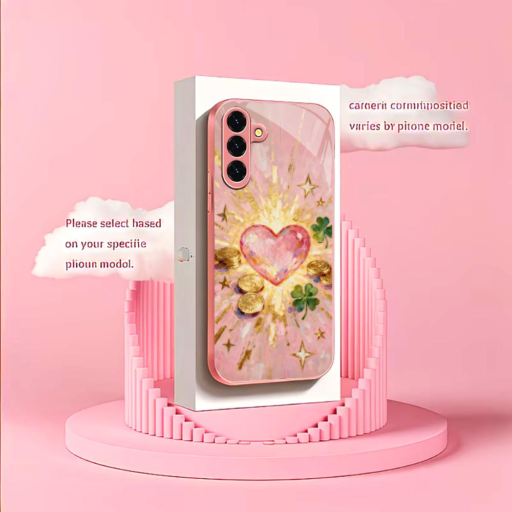 Золотое сердце Мадам розовый Стекло Чехол для телефона для Samsung Galaxy S26 S25 S24 S23 S22 S21 FE Ultra Plus Ударопрочный Женский