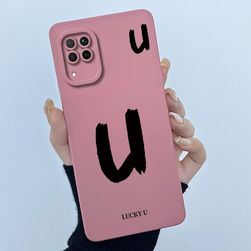 For Huawei Nova 7i Case Cover Lucky Initial Letter Liquid Soft Silicone Phone Bumper for Huawei P40 Lite Nova7i JNY-LX2 Casing