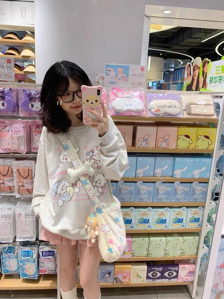 Y2k Harajuku Kawaii Hoodie Women Japanese Fashion Cute Casual Cat Print Soft Gril Loose Sweatshirt Gray Preppy Style