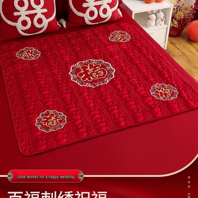 Набор вышитых свадебных подушек: 'Фу' Иероглиф и Дизайн 'Сто Благословений' для Постели Невесты с Мотивом Ранних Родов