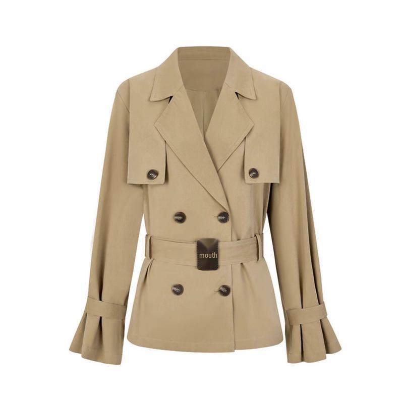 Women's Khaki Trench Coat: Spring/Autumn 2025, British Style, Waist-Slimming Short Coat