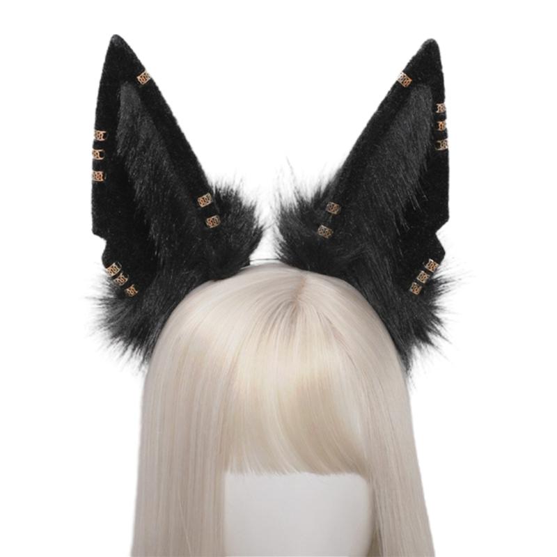 Cosplay Furry Animal Wolf Ears Hair Hoop Lolita Costume Cosplay Long Fur Headpiece for Halloween Party Decoration