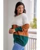 Azura Exchange Brown Plus Size Ribbed Trim Color Block Sweater