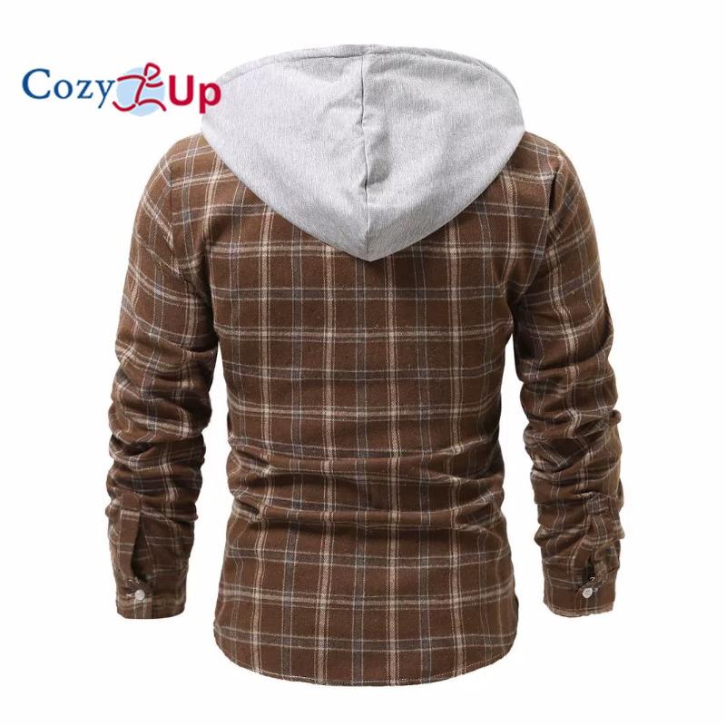 Cozy Up Men's Flannel Shirt Plaid Hoodie Long Sleeve Fall Casual Button Down Shirts