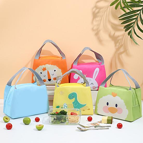 Lunch Bag High Capacity Waterproof Insulated Cartoon Pattern Smooth Zipper Keeping Warm Cold Fine Sewing Leakproof Thermal Bento Tote for Picnic