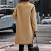Женское длинное и зимнее однотонное шерстяное пальто с длинным рукавом