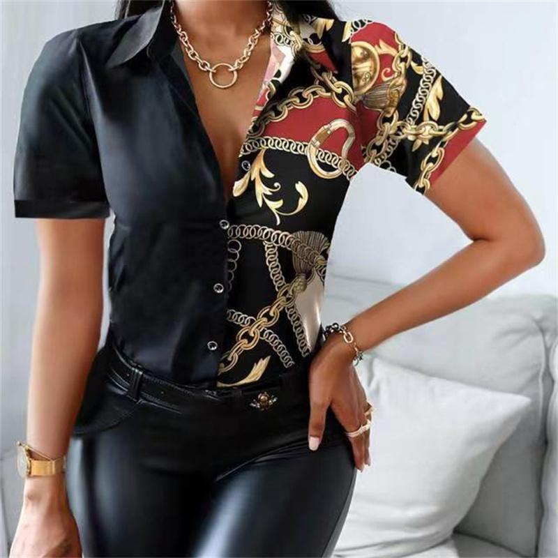 Blusas mujer de moda 2022, летние офисные женские топы с принтом, женские рубашки, женские рубашки, блузки, топы с коротким рукавом, шикарная женская рубашка