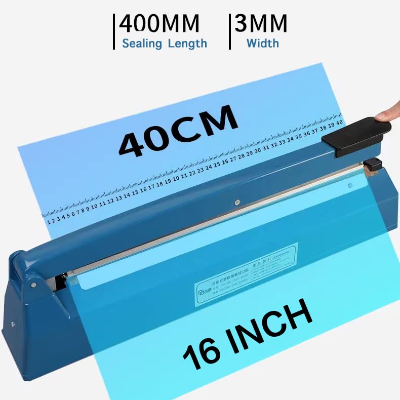Manual Impulse Heat Sealer 16 Inch, Plastic Bag Sealer for PE PP Mylar Polyethylene Paper Bags, Simple Handheld Packaging Machine for Home Restaurant
