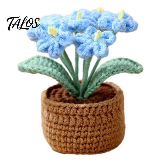 Unique Handmade Knitted Gift Crocheted Flower Potted Plant, Artificial Yarn Ornament, Vibrant Multi-color Cute Desk Ornament for Office Desktop Plant