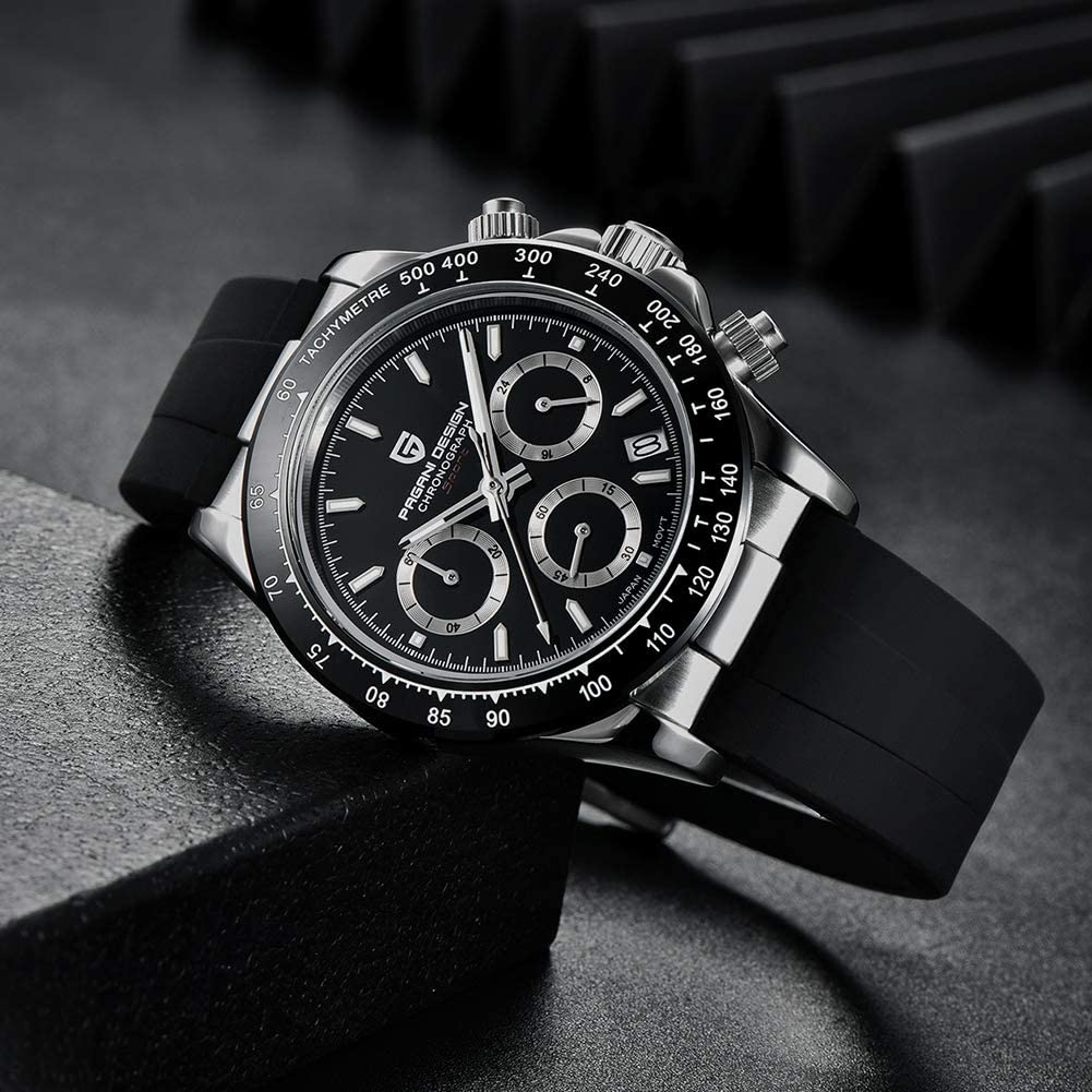 Мужские часы Pagani Design, Японский кварцевый механизм SEIKO, Хронограф Daytona, с корпусом, Водонепроницаемые, Керамический безель, Деловые/Рабочие Классические часы,
