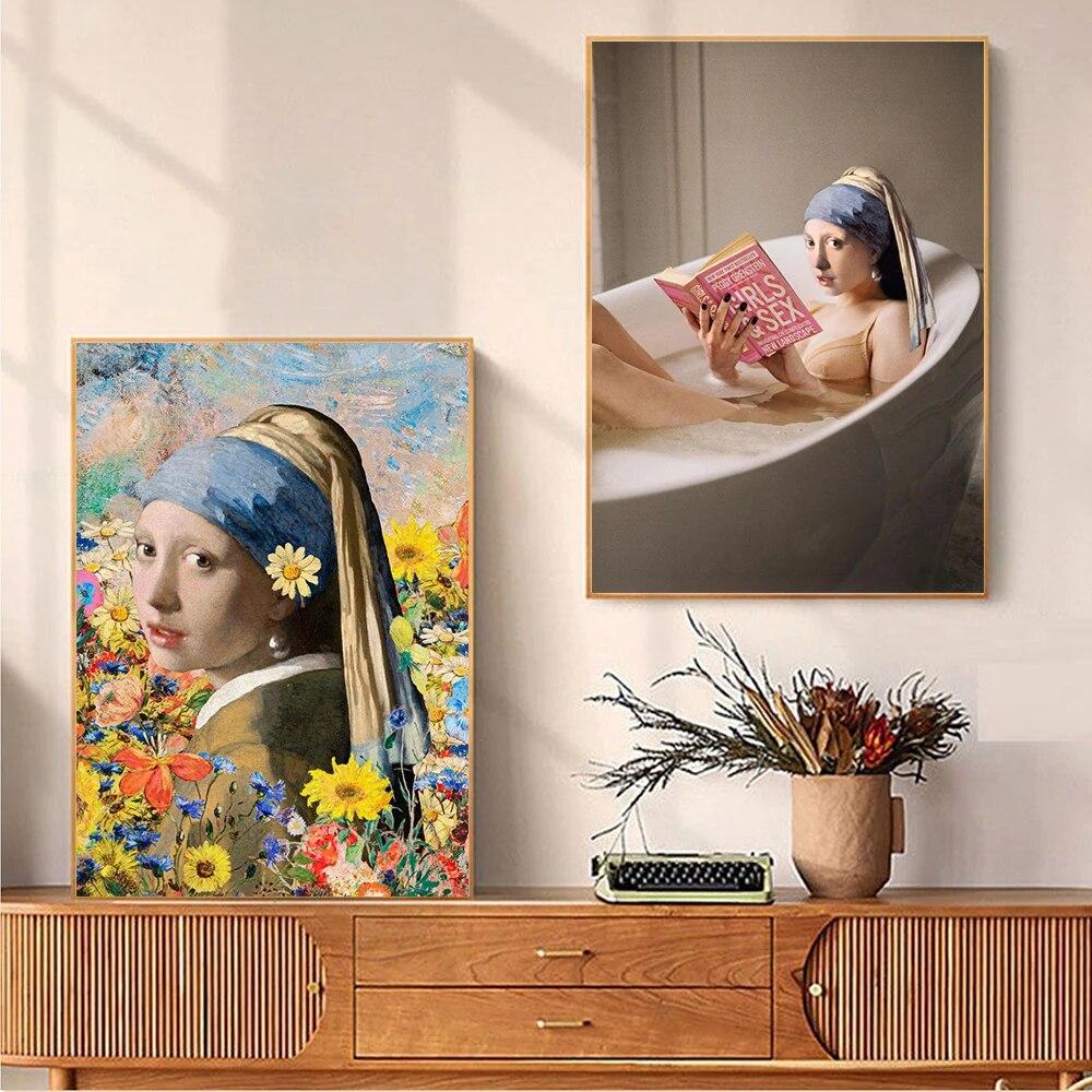 Жемчужная девушка лежит в ванне, холст, картина, забавные селфи, женские постеры для бара, кафе, клубной комнаты, современные декоративные фотографии для дома без рамки