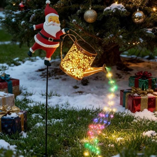 Lawn Decorative Light Solar Santa Claus Watering Can LED Light Solar Powered Outdoor Waterproof Christmas Pathway Decoration
