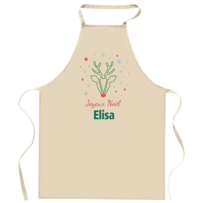 Tablier de cuisine - Elisa - Motif Joyeux Noël (Cerf) - Coton résistant - Imprimé en Bretagne
