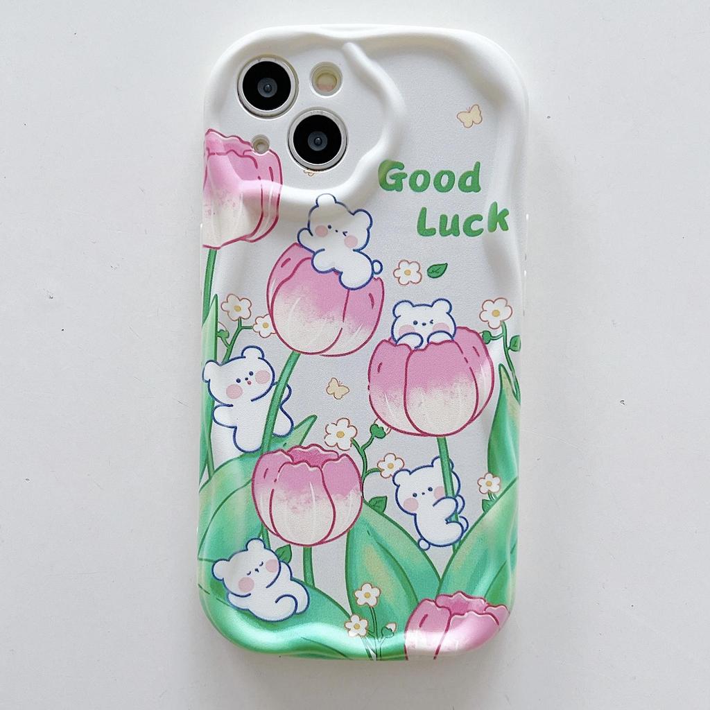 Cute Silicone Case for Tecno Spark 8C iPhone 15 14 Samsung A54 A34 Xiaomi Redmi Note 12 11 Pro Funda Cartoon Puppy Tulip Flower Cover Soft TPU Bumper