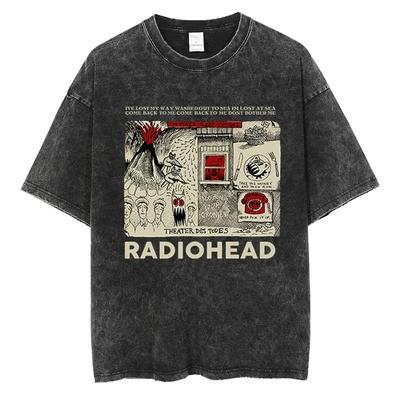 Футболка Radiohead Классическая футболка с рисунком ретро-рок-группы Футболка свободного покроя из качественного хлопка для мужчин и женщин в уличном стиле с коротким рукавом