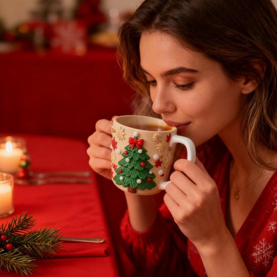 Рождественская кофейная чашка Рождественская елка Лось Носок Пряничный человечек Кружка 260 мл Посудомоечная машина Микроволновая печь Чашка для чая Какао для дома Офиса Уличного использования