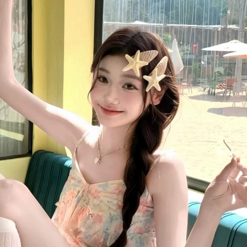 Korean Style Starfish Hair Clip Summer Weaving Style Barrette Straw Hat Hairpin  Hair Accessories
