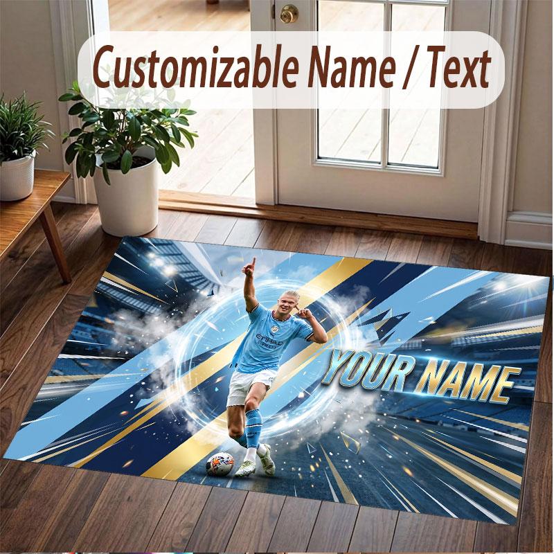 Custom Rug Erling Haaland Pattern Print Name Text Soft Non‑Slip Floor Carpet for Home Indoor Decoration