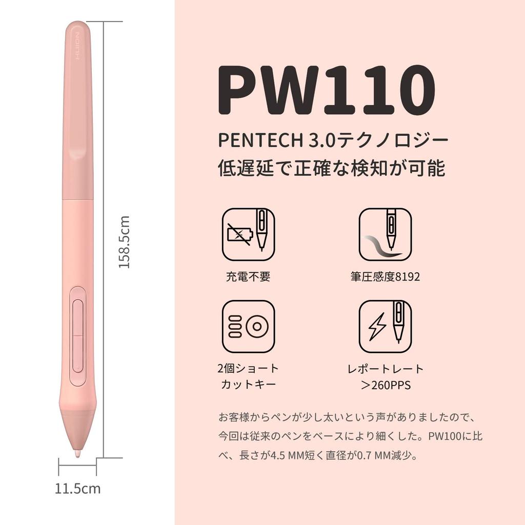 Графический планшет HUION Inspiroy 2 x дюймов Полностью обновленное перо PW110 Совместим с Android Windows MacOS Linux Легко носить для начинающих Розовый S Размер 6.3