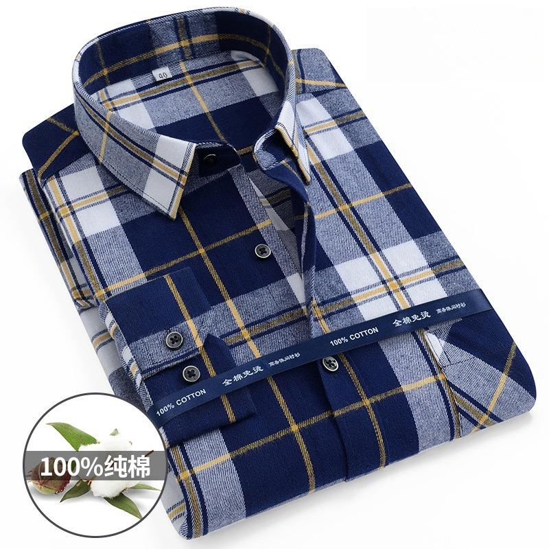 100% Pure Cotton Flannel Soft Regular-fit Long Sleeve Brushed Shirt Single Pocket Comfortable Casual Thick Plaid Shirts S-11XL