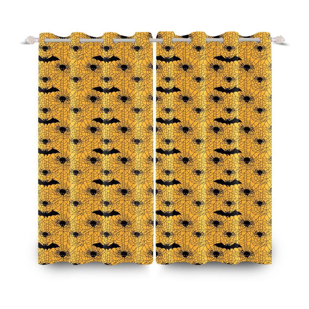 2 шт./набор Ужасы Хэллоуин Оконная занавеска Летучая мышь Паук Тыква Привидение Дом с привидениями Домашний декор Затемняющие шторы из полиэстеровой ткани