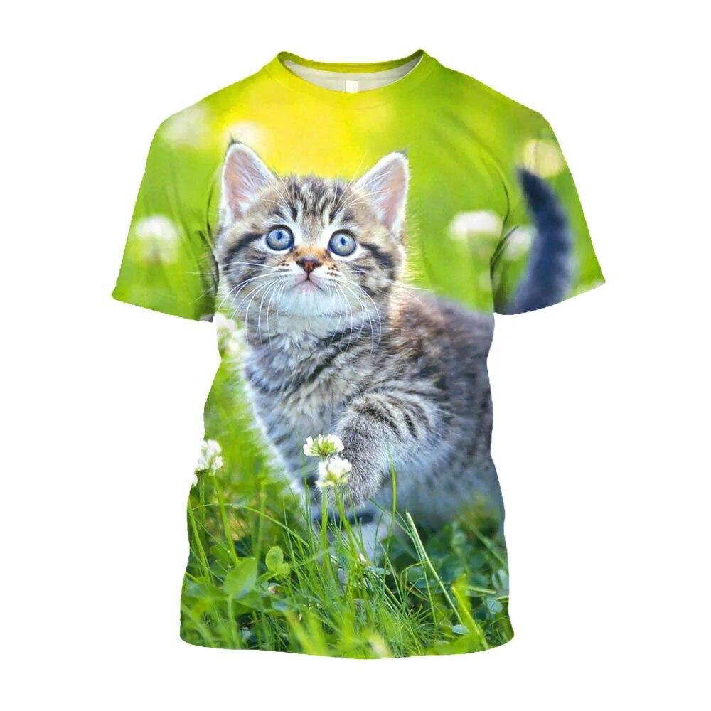 Футболки большого размера с милым котом и принтом животных, мужская уличная одежда, корейская модная футболка Kawaii, молодежная одежда, топы