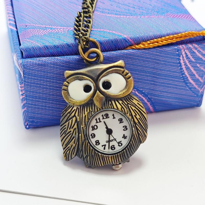 Мультяшные женские мужские карманные часы Сова Милые Мини Антикварные Бронзовый Цвет Кварцевые Карманные Часы на Цепочке Для Подарка Семье На День Рождения