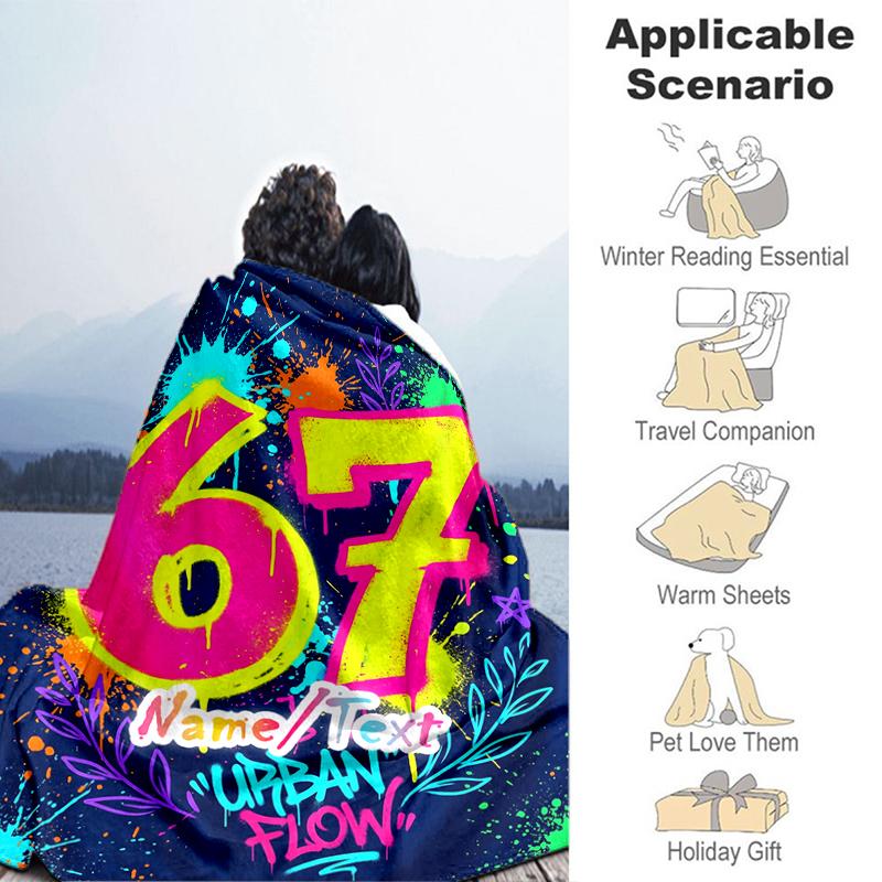 1PC Custom Name Urban Flow 67th Birthday flannel blanket versatile,all-season throw suitable for the living room,bedroom,camping,travel,and gift