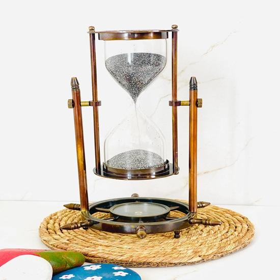 17,78 см Латунные песочные часы с компасным колесом, офисный декор, подарок