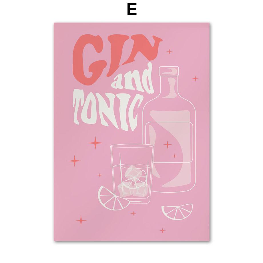 Розовый коктейль Виски Мохито Текила Напитки Плакаты Печать Холст Картина Скандинавские настенные картины Для декора кухни, бара