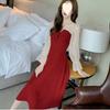 Элегантное красное платье во французском стиле для женщин – весна/осень 2025 г., свадебная помолвка и повседневная одежда