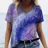 Fashion V-neck Women T-Shirt 3D Peacock Feather Graphic Short Sleeve Tees Oversized Y2k Tops Summer Street Casual Female T Shirt