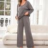 Grey Simple Long Sleeved Trouser Pajamas Set Solid Color Soft Comfortable Home Clothes Women Loose Casual Sleepwear Lounge Wear