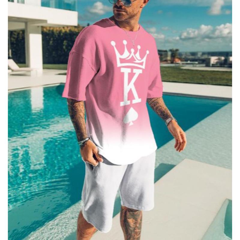 Летние мужские комплекты с 3D принтом буквы K, футболка с коротким рукавом, шорты, спортивный костюм, мужской костюм с круглым вырезом, повседневная мужская одежда из 2 предметов, спортивная одежда