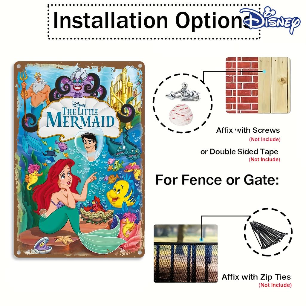 1 шт. Металлическая жестяная табличка Дисней «Русалочка» - Винтажная подводная сцена с Ариэль, 20,32x30,48 см Железный настенный декор, без рамки