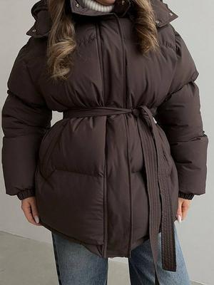 Женское V-образное Пальто Лонг с длинными рукавами и однобортной застежкой