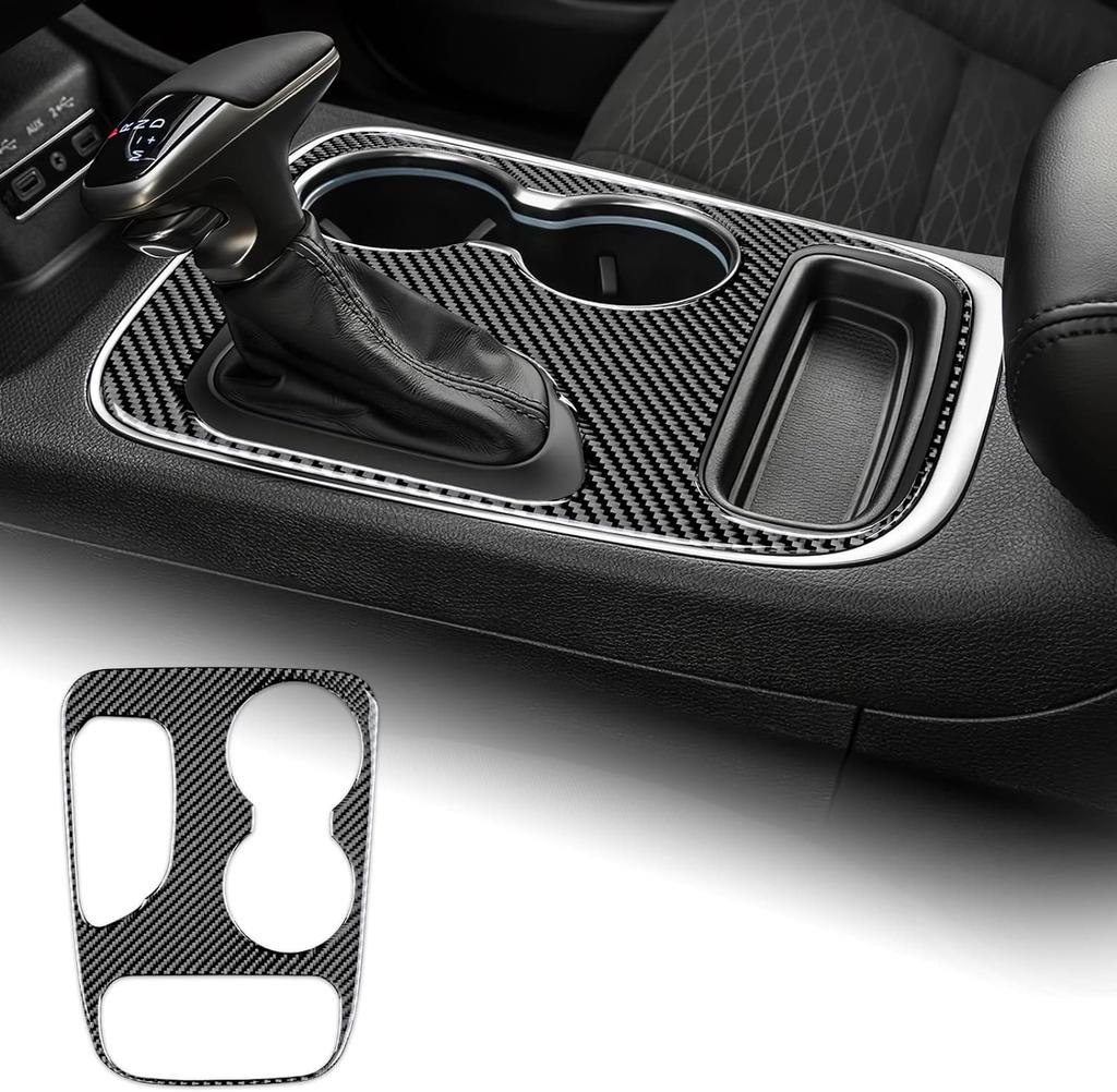 Carbon Fiber Gear Shift Panel Cover with Cup Holder Frame ABS Interior Trim Sticker for Dodge Center Console Gearbox Panel