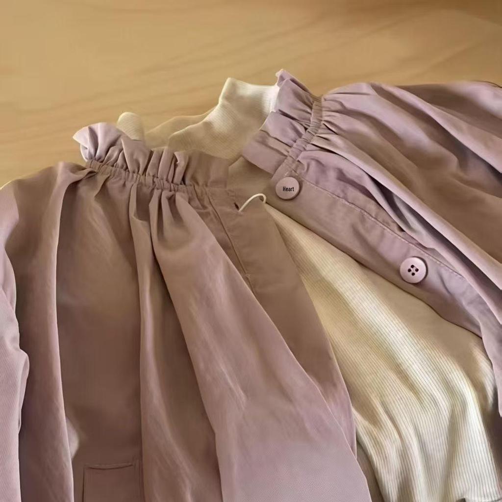 Девичье корейское пальто-бутон с рукавами-фонариками - 2025 Весенне-осенняя детская мода, короткий плащ в стиле мори