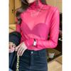 Autumn Winter Single-layer High Neck See Through Mesh Long Sleeved Base Shirt for Women Slim Fit Pullover Top T-Shirts Women’s