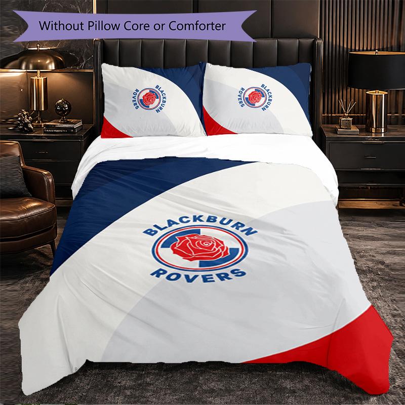 Blackburn Rovers Football 3 Piece Bedding Set Soft Duvet Cover Set with Pillowcases Printed Bedroom Decor Set for Home