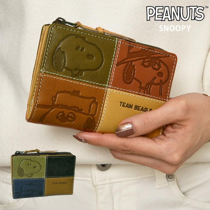 Peanuts Snoopy Bifold Genuine TEAM BEAGLE for Men and 73441 Wallet, Leather, R, Wallet, Women, (Yellow)