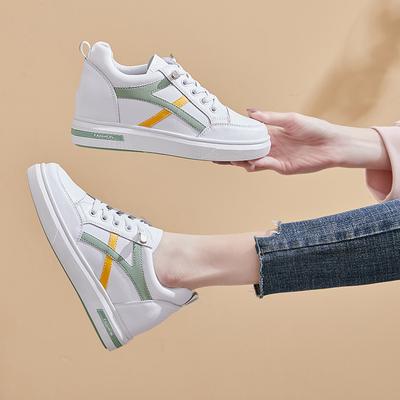 Весенние новые кожаные белые туфли небольшого размера, женские повседневные разноцветные туфли со скрытым каблуком и шнуровкой для женщин, студенческие туфли