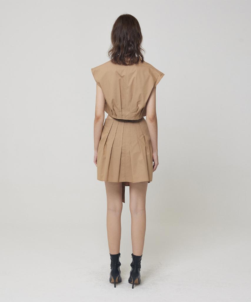Meuameu Pin Tuck Sleeveless Crop Shirt Set-Up