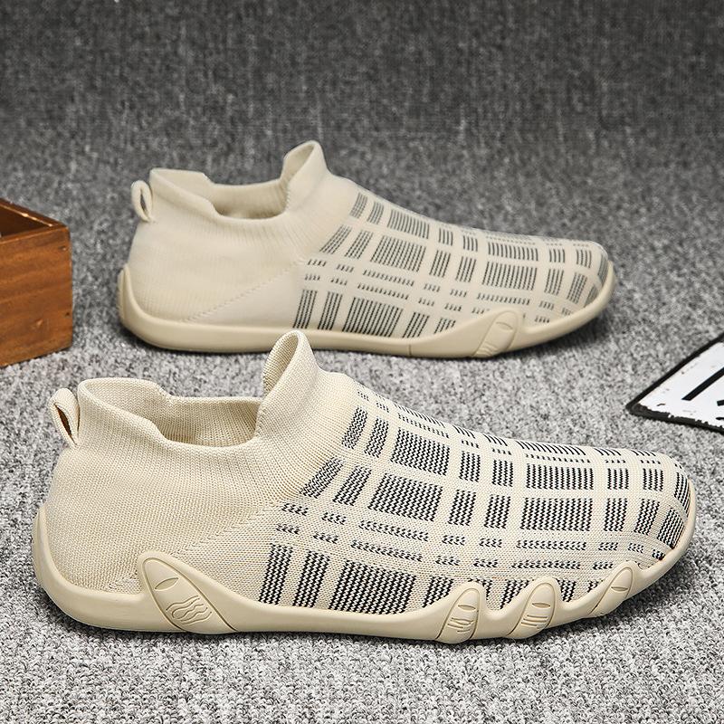 Дышащая мужская повседневная обувь, легкая мужская обувь для ходьбы на открытом воздухе, нескользящие трикотажные мужские кроссовки, туфли на плоской подошве, вулканизированная обувь